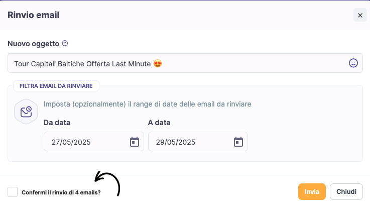 Modello Email Rinvia
